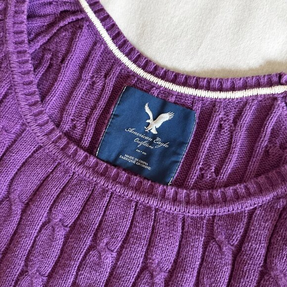 Vintage Y2K American Eagle Lavender Purple Cable Knit Sweater Preppy 2000s - M - Picture 2 of 5
